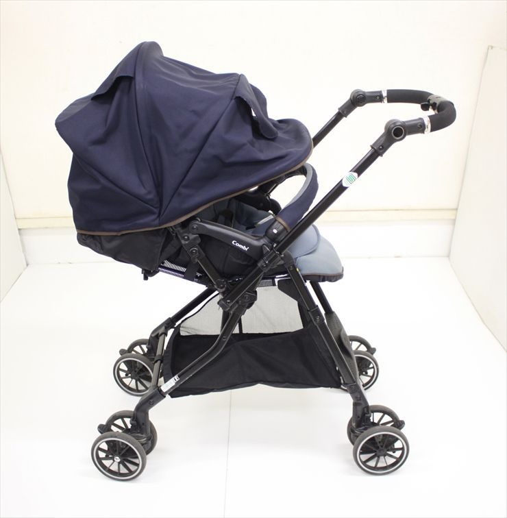 スゴカルα 4キャス compact EG HT へリンボンネイビー 軽量ハイシートベビーカー ライナーシート付 生後1ヶ月～ クリーニング済み C 614003