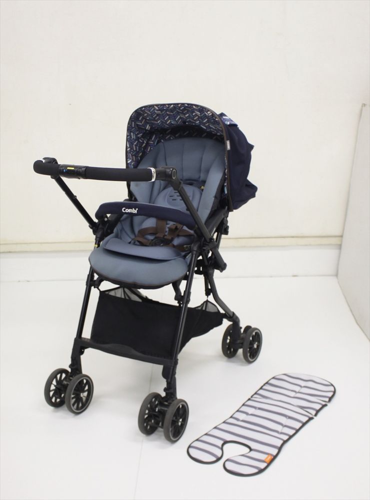 スゴカルα 4キャス compact EG HT へリンボンネイビー 軽量ハイシートベビーカー ライナーシート付 生後1ヶ月～ クリーニング済み C 614003