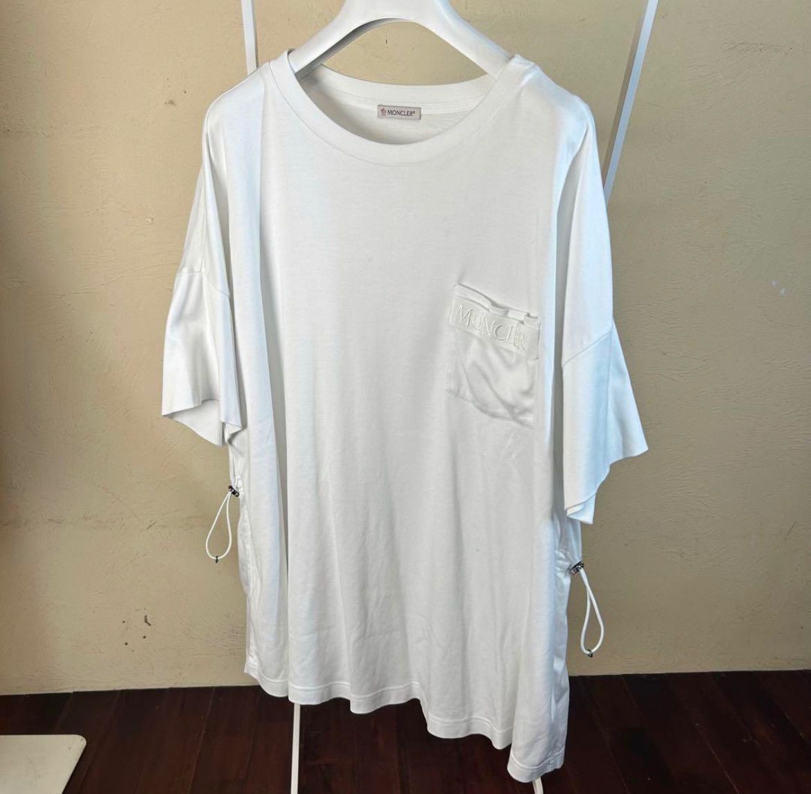 MONCLER モンクレール切り替え半袖Tシャツ白Lワッペン