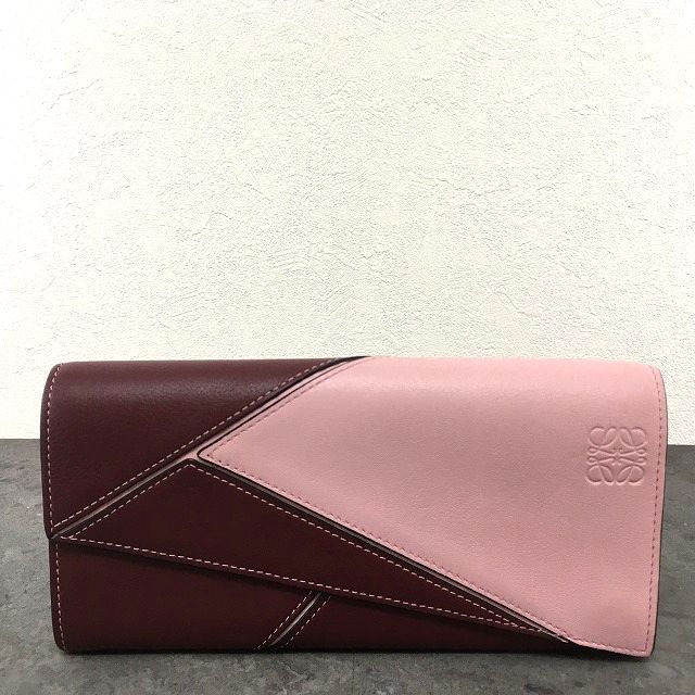 93 送料込み！ 極美品 LOEWE 長財布 パズル ワインレッド ピンク