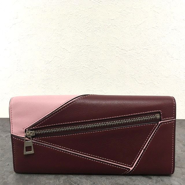 93 送料込み！ 極美品 LOEWE 長財布 パズル ワインレッド ピンク