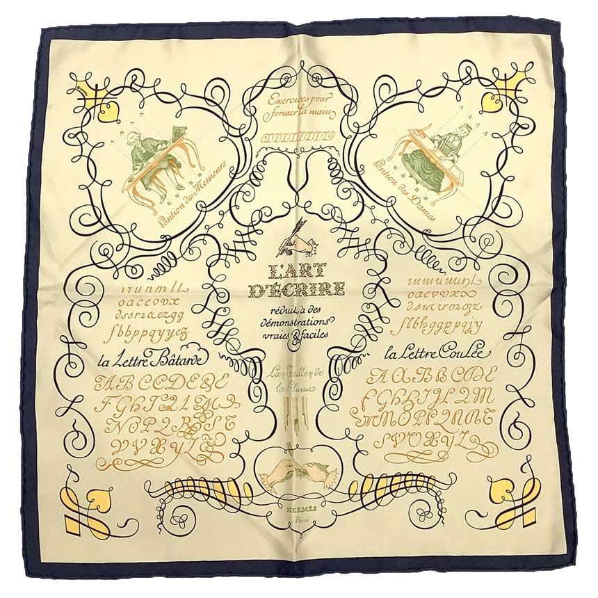 HERMES エルメス スカーフ L’ART D’ECRIRE 書の芸術 ベージュ aq12131