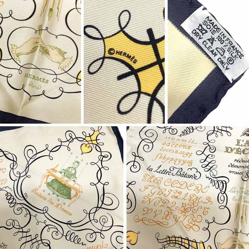 HERMES エルメス スカーフ L’ART D’ECRIRE 書の芸術 ベージュ aq12131 WWW_MERCADOAVALIA_COM_BR