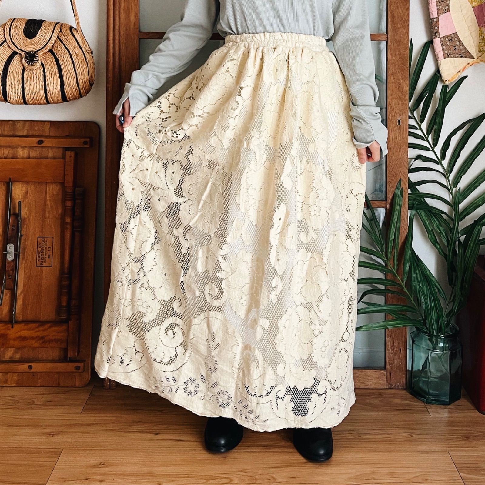 ヴィンテージ レース リメイク ロングスカートJ m303