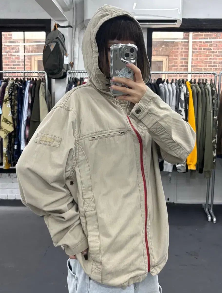 ヴィンテージコットン ベージュ ウィンドブレーカー フードジャケット クルーヴィンテージ森ガール