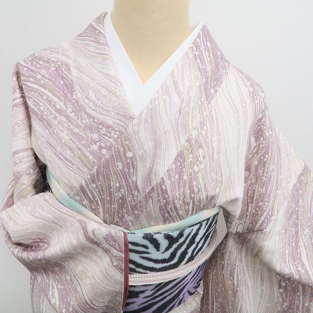 新品 墨流し モノトーン 着物“至福の時間”正絹 仕付け糸付 小紋 5603 新品 墨流し モノトーン 着物“至福の時間”正絹 仕付け糸付 小紋 5603