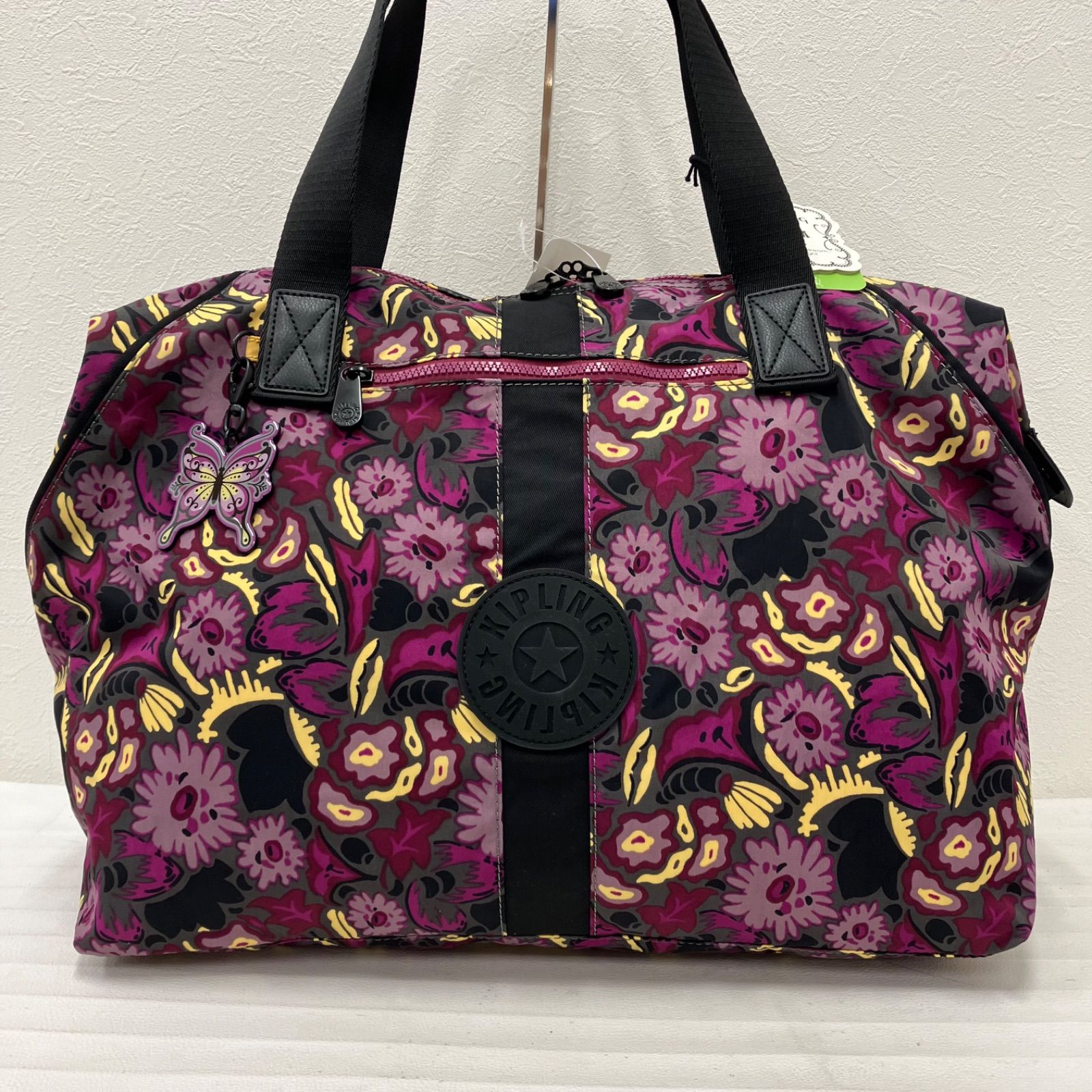 5850 KIPLING ANNA SUI キプリング アナスイ ボストンバッグ コラボ 大容量 旅行用カバン 肩がけ ビッグトート パープル系 キャリーオン ゴリラ付き
