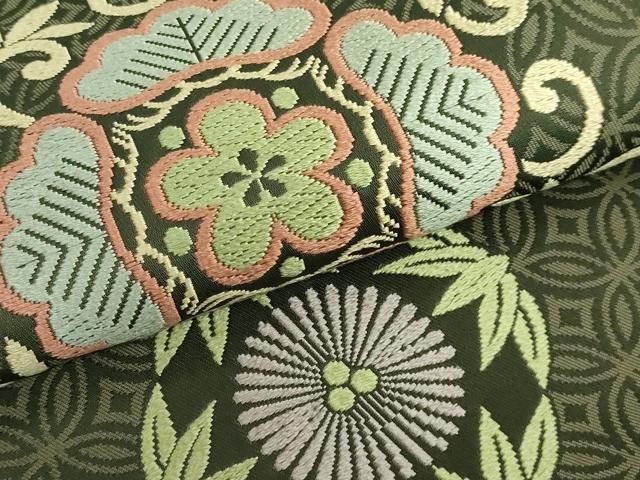 平和屋着物□極上 西陣 川島織物 九寸名古屋帯 唐織 花唐草 麹塵色地