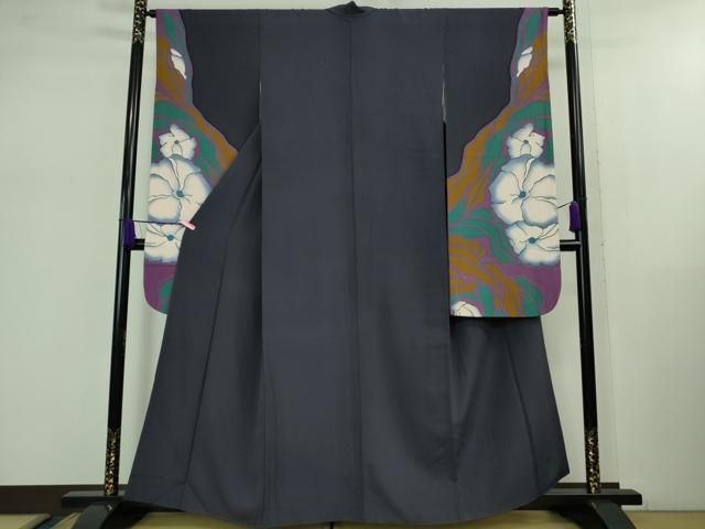 平和屋着物 上 世界的人形師 辻村寿三郎 ジュサブロー 振袖 長襦袢 半衿刺繍 無双仕立て セット 花 青褐色地 kh 5