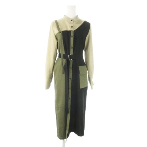 ユナイテッドトウキョウ UNITED TOKYO ビザリーブロッキングワンピース シャツワンピース ロング バンド 長袖 配色 1 S ベージュ 142110017 AO4 GY30