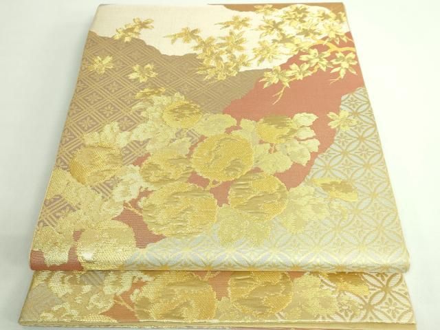 平和屋着物□極上 西陣 川島織物 六通柄 本袋帯 道長花文 金糸 逸品