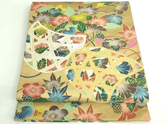 平和屋着物 上 西陣 白綾苑大庭 六通柄袋帯 花籠春秋文 金糸 証紙付き kh 5