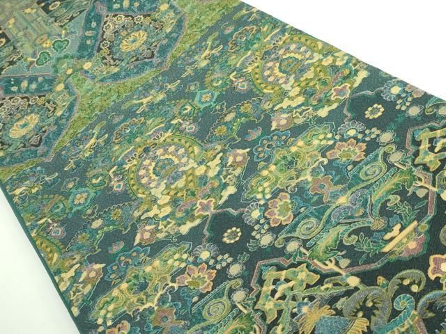 平和屋着物 上 前田仁仙 仁仙更紗 全通柄袋帯 更紗洋花文 金彩 kh 5