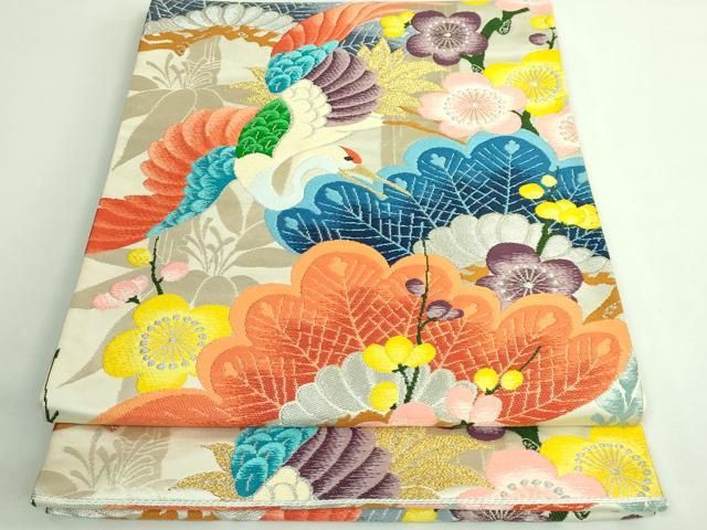 平和屋着物 上 西陣 白綾苑大庭 六通柄袋帯 瑞鶴彩華文 金銀糸 上代45万 kh 5