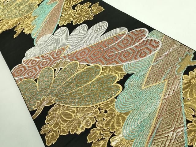 平和屋着物 上 西陣 川島織物 六通柄 本袋帯 裏菊 黒地 金銀糸 kh 5