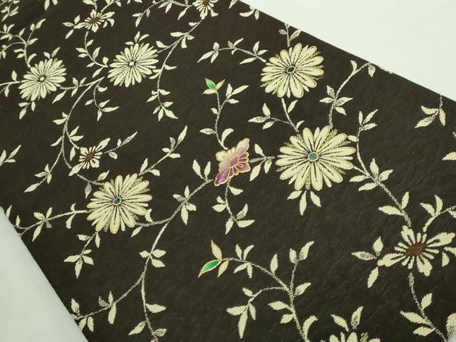 平和屋着物□極上 螺鈿作家 藤本隆士 六通柄袋帯 螺鈿 枝花文 金彩