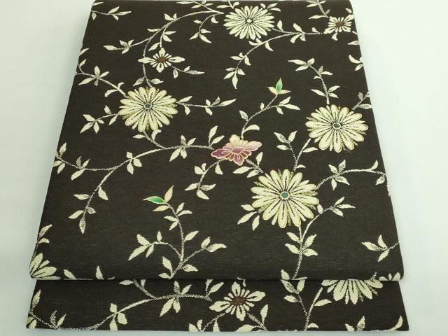 平和屋着物□極上 螺鈿作家 藤本隆士 六通柄袋帯 螺鈿 枝花文 金彩