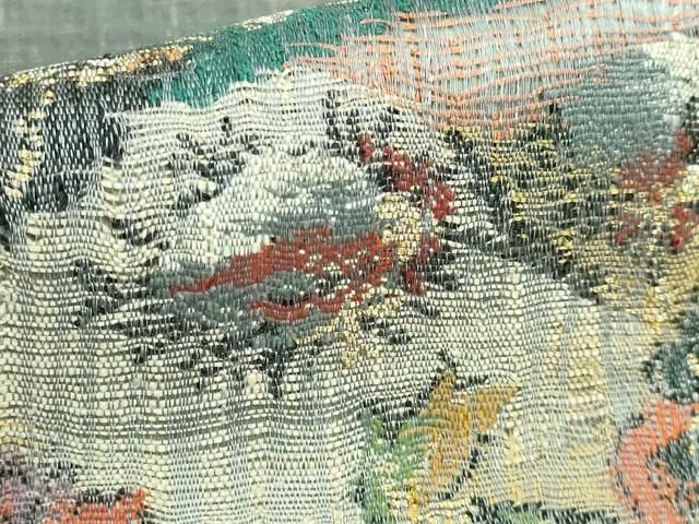  平和屋着物 上 西陣 老舗 渡文謹製 手織 すくひ 両面 太鼓柄袋帯 スリーシーズン帯 花鳥文 金糸 証紙付き kh 5 袋帯 帯