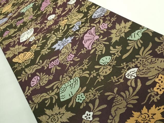 平和屋着物 上 京の名門 じゅらく謹製 帝王紫 両面 全通柄袋帯 貝花文 金糸 kh 5