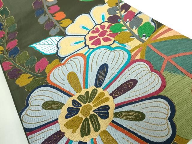 平和屋着物 上 西陣 白綾苑大庭 六通柄袋帯 唐織 舞花文 金糸 kh 5