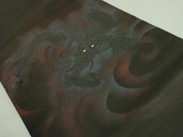 平和屋着物 上 九寸開き名古屋帯 龍 黒地 金糸 kh 5