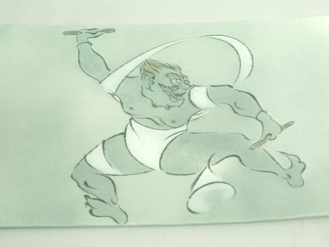 平和屋着物□極上 塩瀬 九寸名古屋帯 作家物 手描き 風神雷神 逸品