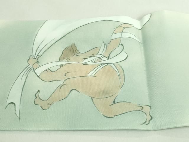 平和屋着物□極上 塩瀬 九寸名古屋帯 作家物 手描き 風神雷神 逸品