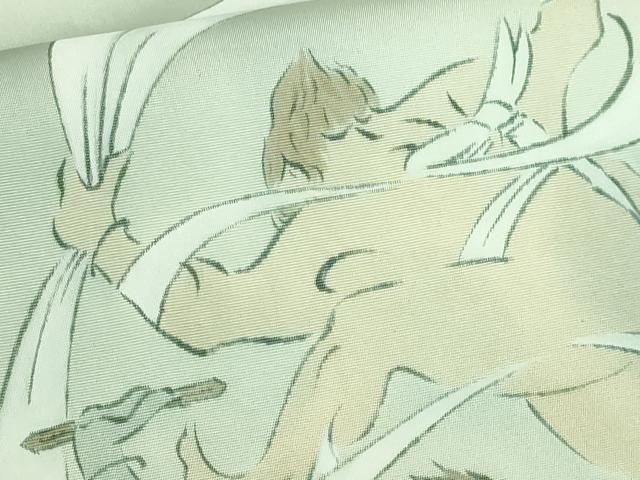 平和屋着物□極上 塩瀬 九寸名古屋帯 作家物 手描き 風神雷神 逸品