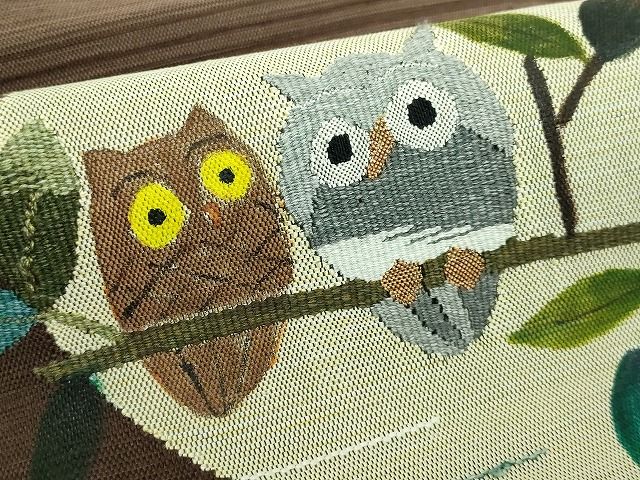  平和屋着物 上 八寸名古屋帯 紬地 手描き ミミズク kh 5 名古屋帯 帯