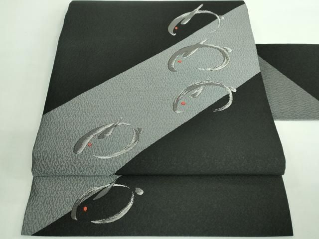 平和屋着物 上 九寸名古屋帯 兎 黒地 kh 5