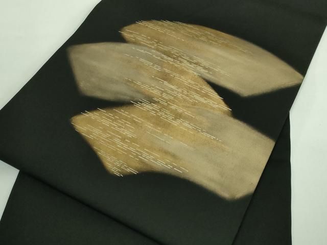  平和屋着物 上 銀座きしや 塩瀬 九寸名古屋帯 扇面 黒地 金彩 たとう紙付き kh 5 名古屋帯 帯