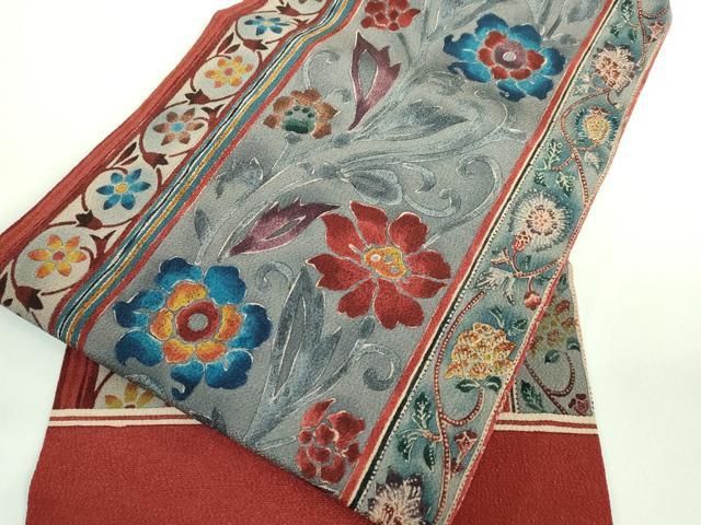  平和屋着物 上 銀座きしや 九寸名古屋帯 更紗花文 ろうけつ染め 鬼しぼ縮緬 たとう紙付き kh 5 名古屋帯 帯