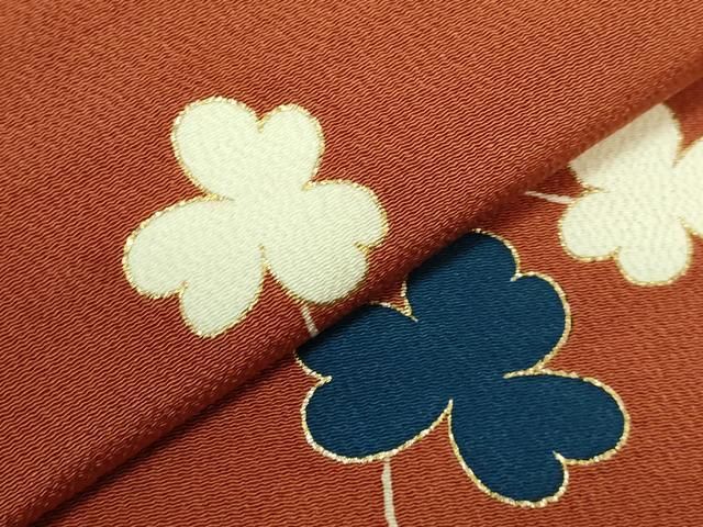  平和屋着物 上 銀座 志ま亀 ワンタッチつけ帯 舞葉文 代赭色地 金彩 鬼しぼ縮緬 kh 5 付け帯 作り帯 帯