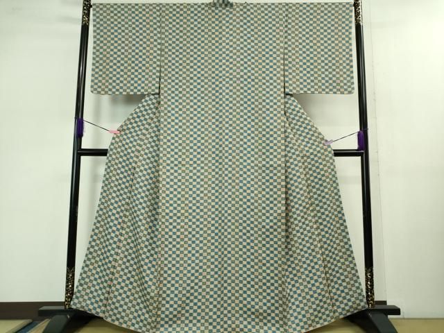 平和屋着物 上 小紋 市松 草花文 伊と幸 反端付き kh 5