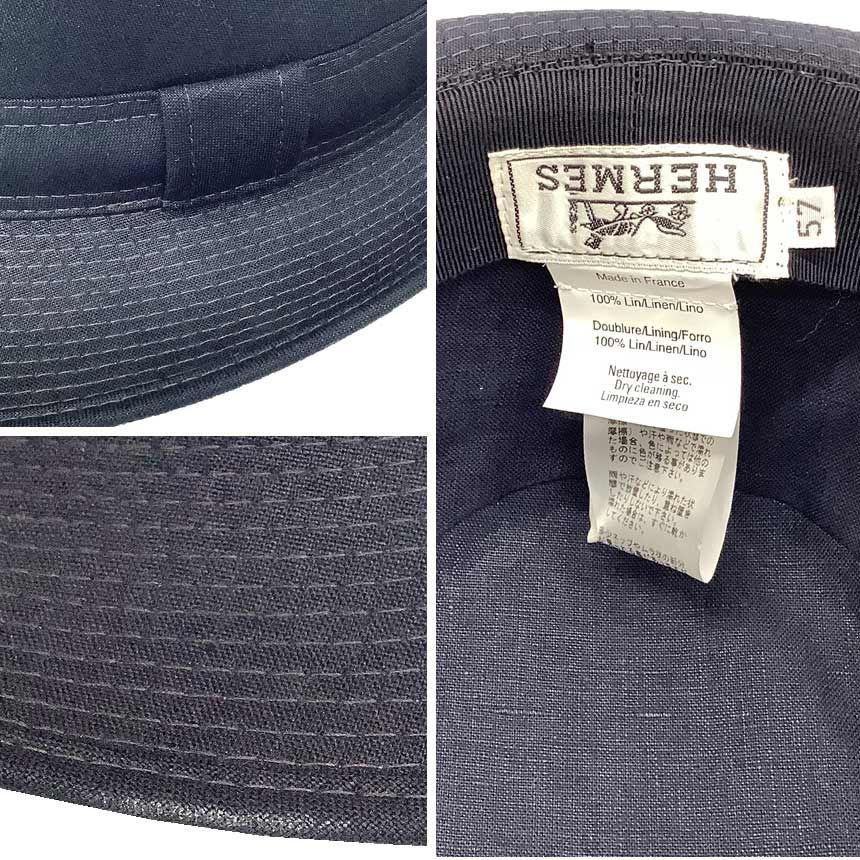  HERMES エルメス リネン 帽子 中折れハット ネイビー メンズ aq 12092 その他 ハット