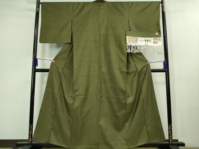 平和屋着物 上 石川県指定無形文化財 牛首紬 白山工房 手織り 色無地 藍媚茶色 やまと金ラベル 証紙付き kh 5