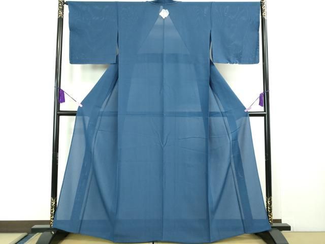 平和屋着物 上 夏物 色無地 絽 堅牢染 濃い深縹色 反端付き kh 5