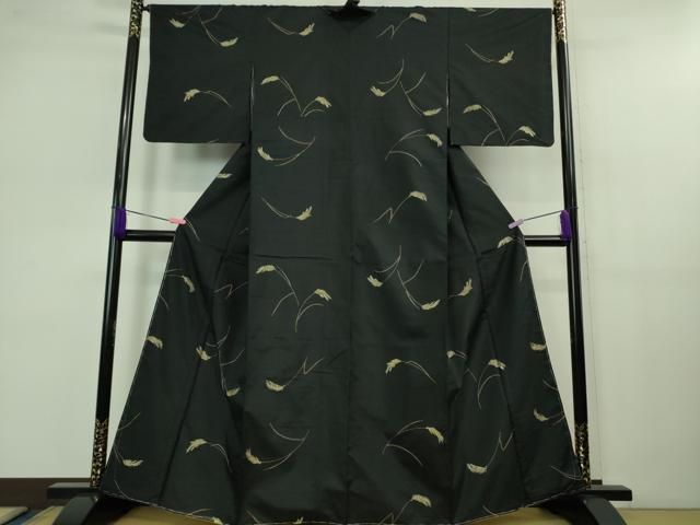 平和屋着物 上 本場大島紬 刺し子 総刺繍 稲穂 黒地 kh 5