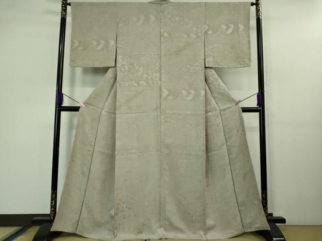 平和屋着物 上 色無地 お召地 辻が花地紋 灰白色 kh 5