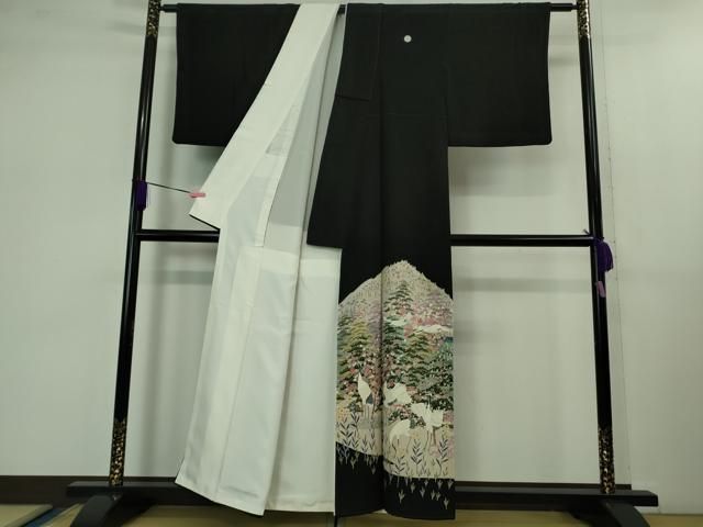 平和屋着物 上 本加賀友禅作家 寺井英世 黒留袖 群鳥水辺風景 暈し染め kh 5