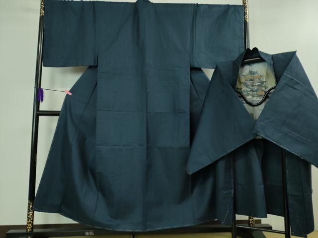 平和屋着物 上 男性 お召 アンサンブル キングサイズ 100亀甲 濃藍色 DZAB1197kh5