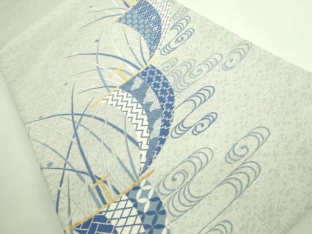 平和屋着物 上 人間国宝 五代 田畑喜八 太鼓柄袋帯 帆掛け舟 金糸 kh 5