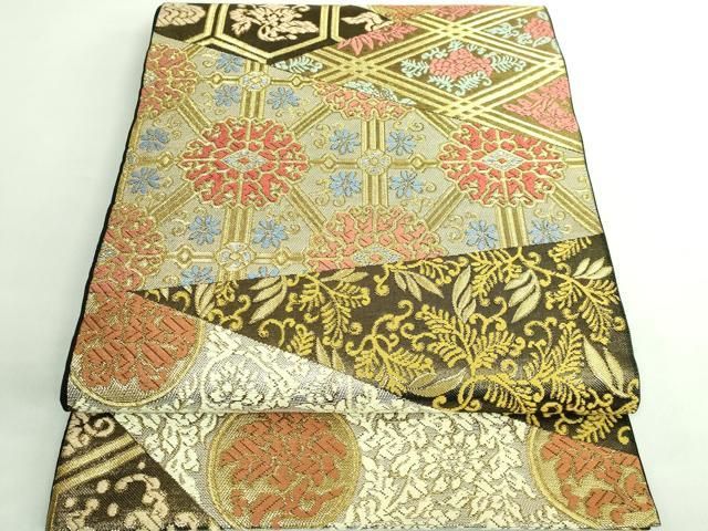 平和屋着物 上 西陣 川島織物 六通柄 本袋帯 唐織 切嵌花文 金銀糸 kh 5