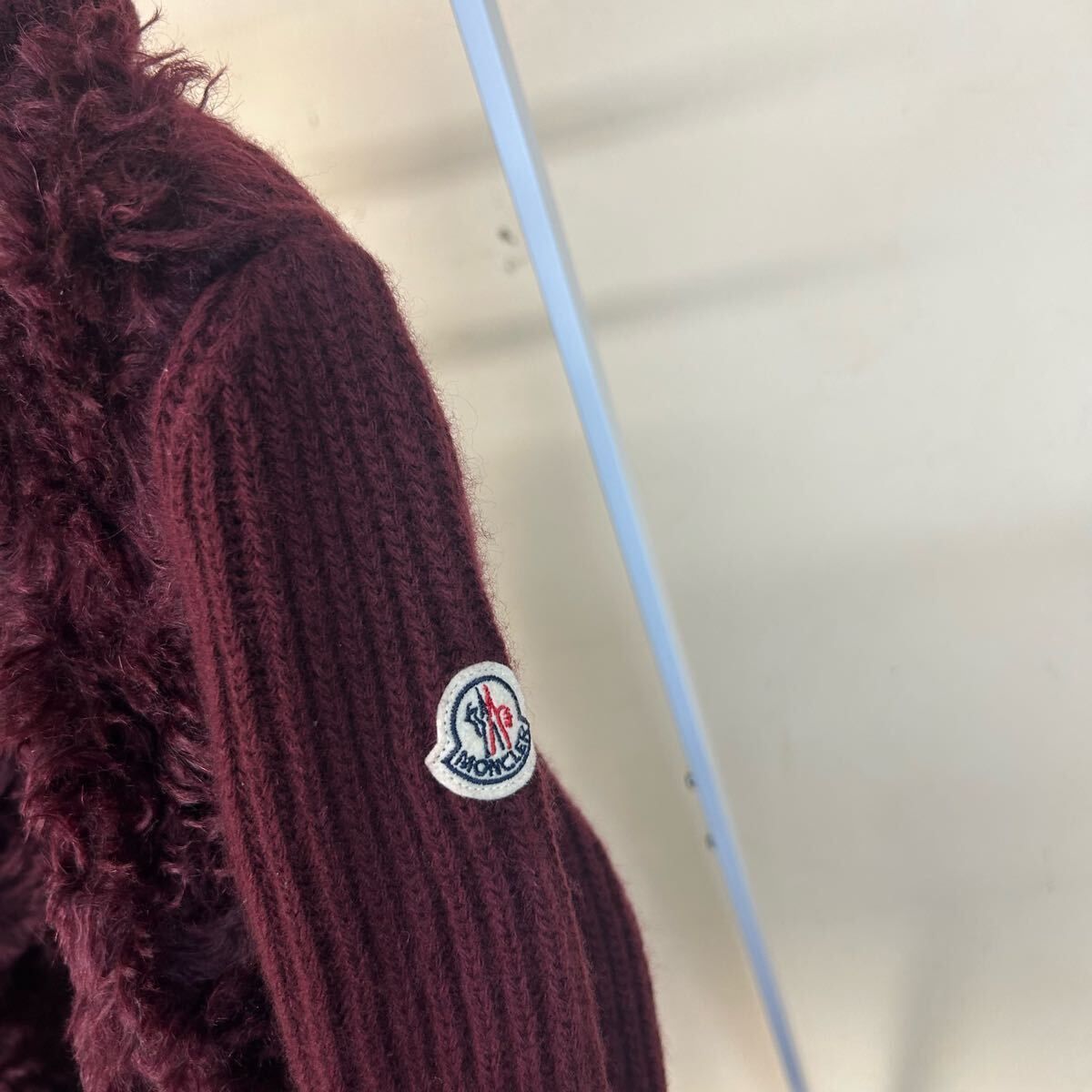 MONCLER モンクレールニットファー カーディガン赤茶系S ジップアップ 美品】【レア】MONCLER モンクレールニットファー カーディガン赤茶系S