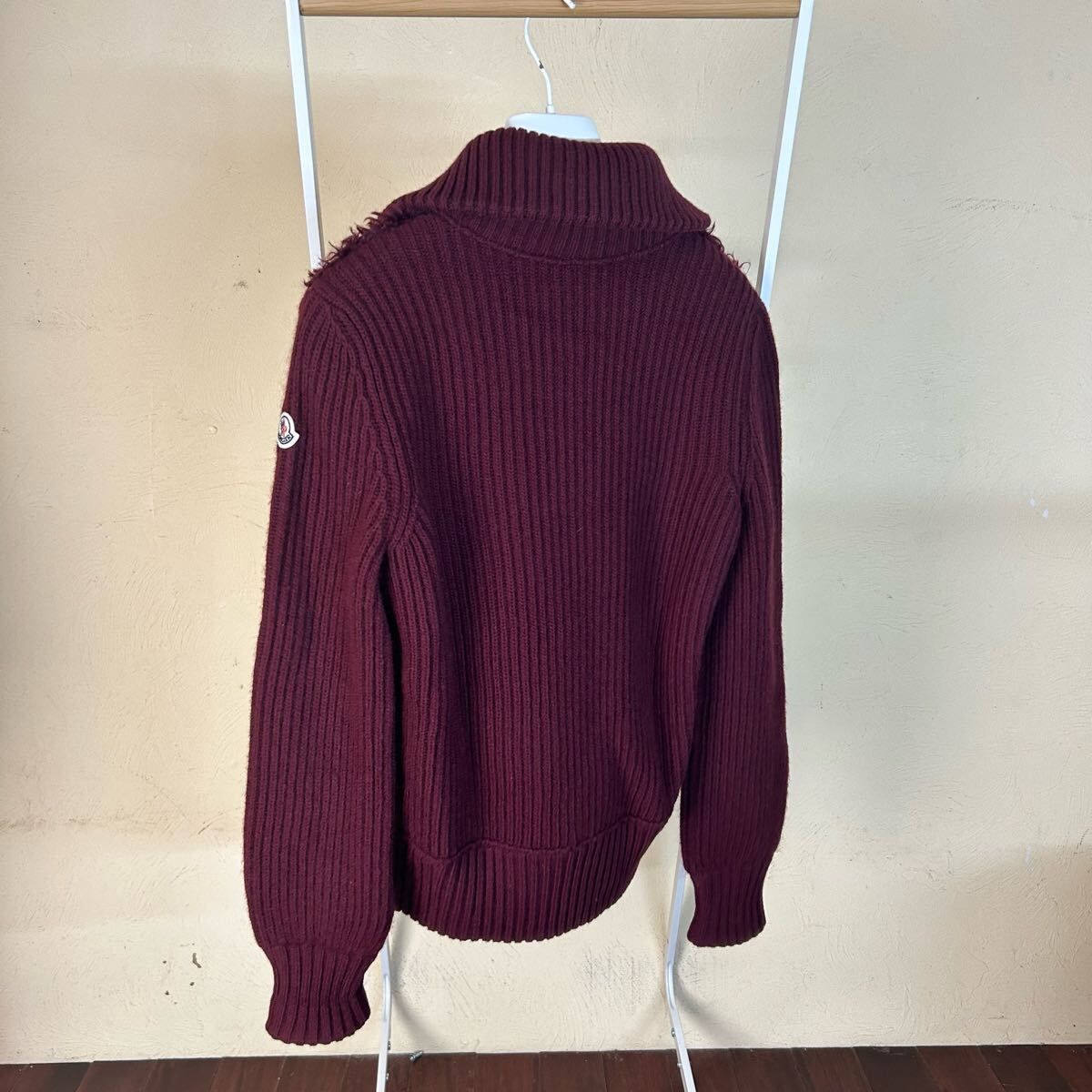 MONCLER モンクレールニットファー カーディガン赤茶系S ジップアップ 美品】【レア】MONCLER モンクレールニットファー カーディガン赤茶系S