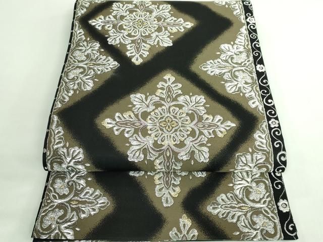 平和屋着物 上 六通柄袋帯 花菱文 黒地 金銀糸 kh 5