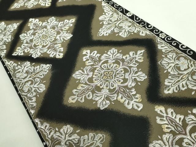 平和屋着物 上 六通柄袋帯 花菱文 黒地 金銀糸 kh 5