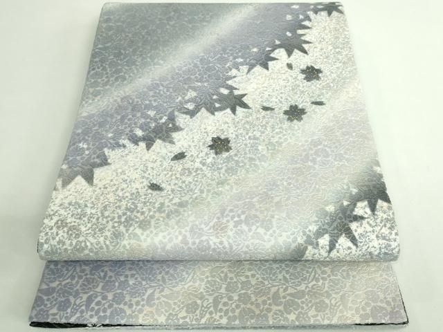 平和屋着物 上 西陣 宮田織物謹製 両面 太鼓柄袋帯 輪奈染帯 宇治茶の葉染 舞花文 兎 やまと誂製 証紙付き kh 5