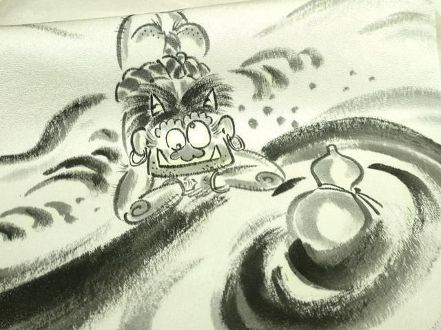 平和屋着物□極上 九寸名古屋帯 手描き 鬼 瓢箪 逸品 DZAB1221kh5