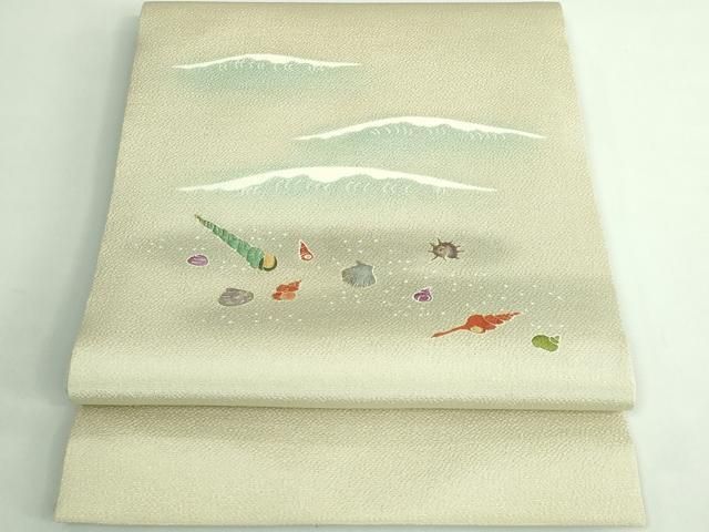 平和屋着物 上 九寸開き名古屋帯 刺繍 貝 金彩 鬼しぼ縮緬 kh 5